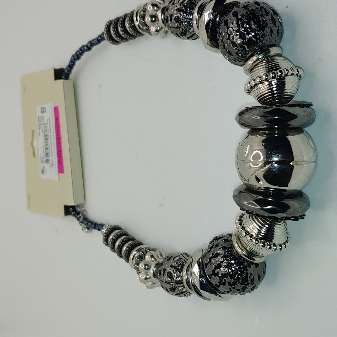 Bold Elements Silvertone Large Graduated Chunky Beads Statement Necklace 16